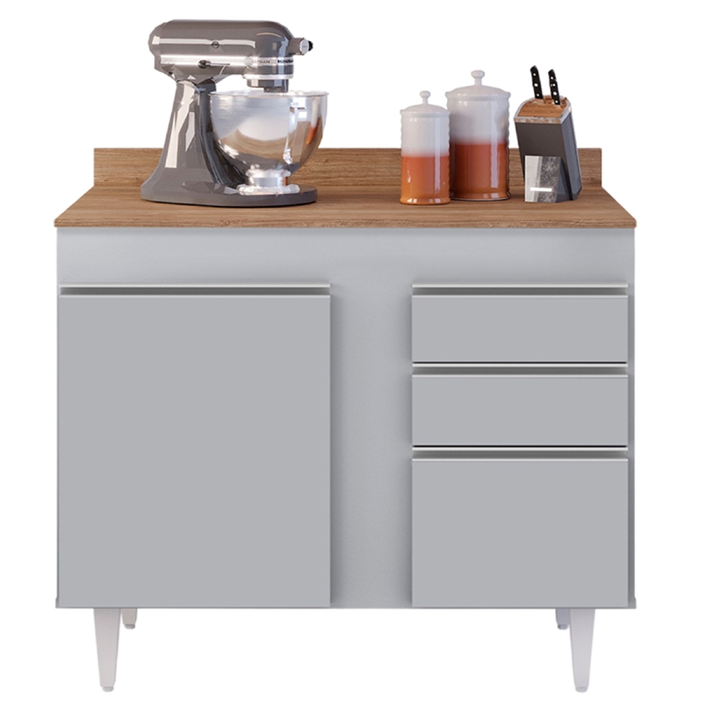 Balcão de Cozinha Para Pia Com Tampo 100cm Luziania Cinza Claro/Castanho - Lumil