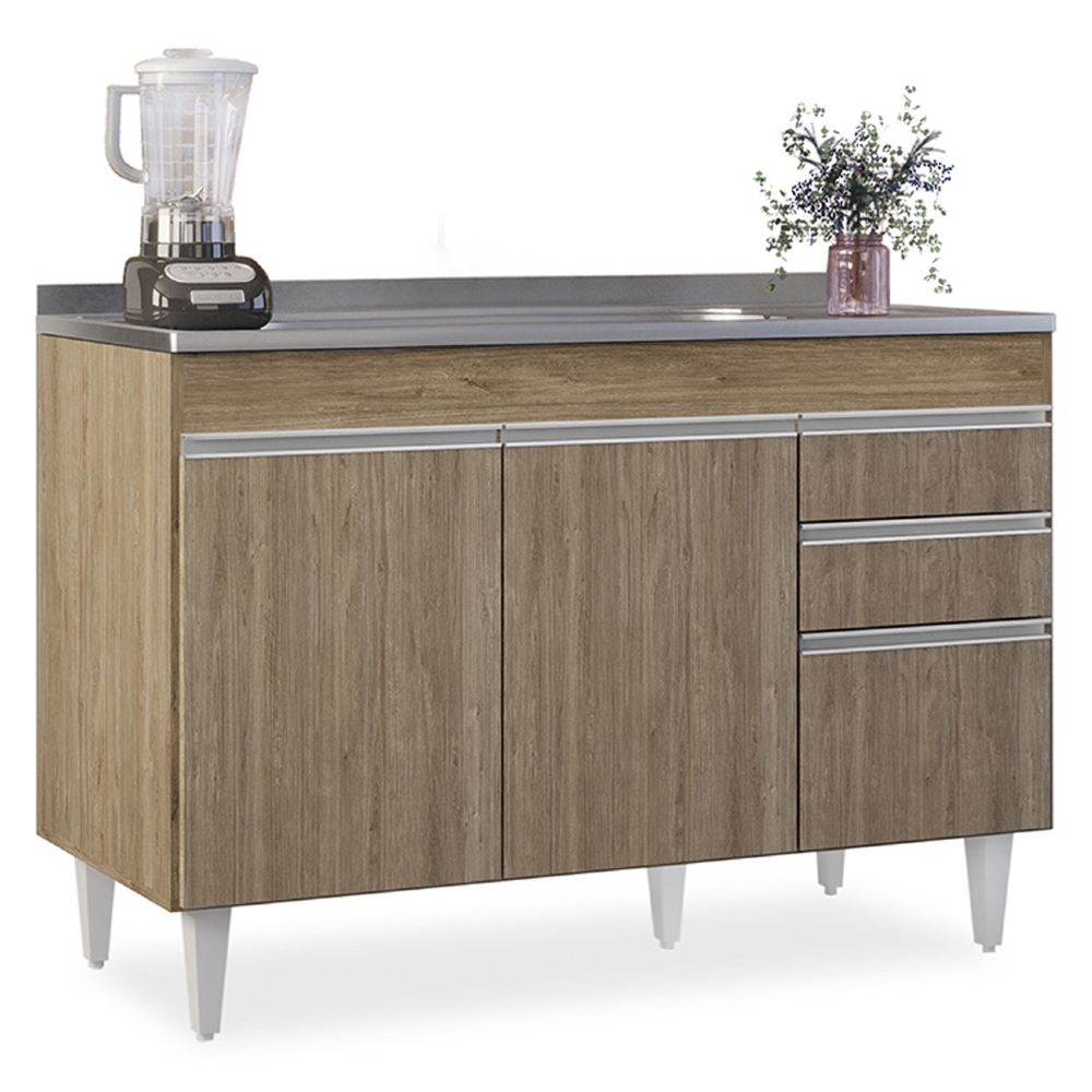 Balcão de Cozinha Com Pia Inox 120cm Michigan Castanho      - Lumil