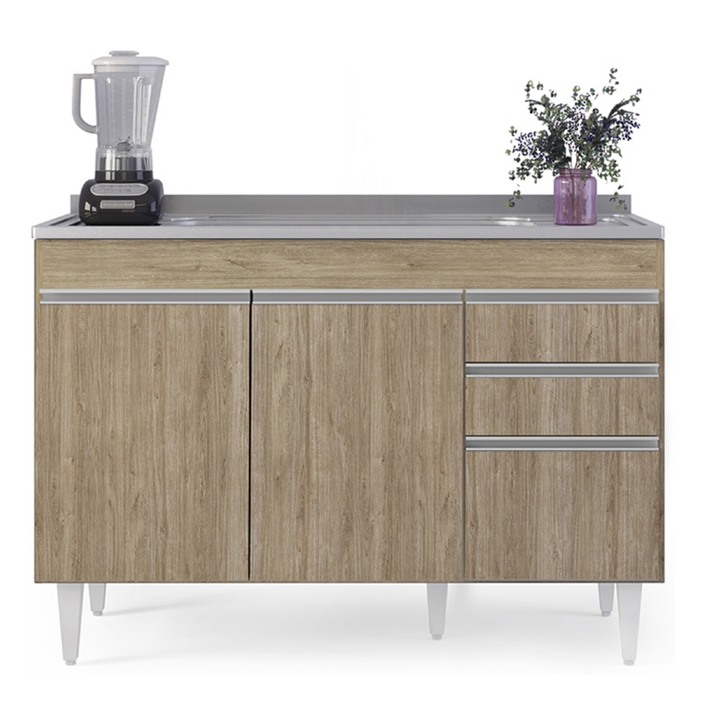 Balcão de Cozinha Com Pia Inox 120cm Michigan Castanho      - Lumil