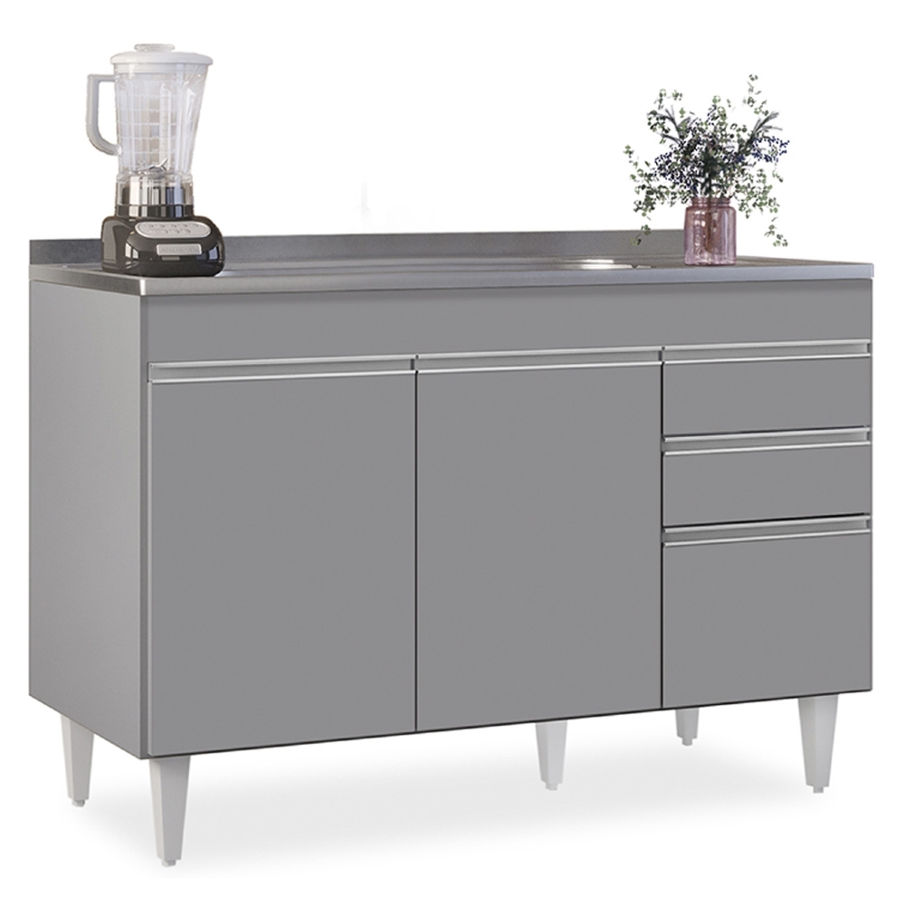 Balcão de Cozinha Com Pia Inox 120cm Michigan Cinza         - Lumil
