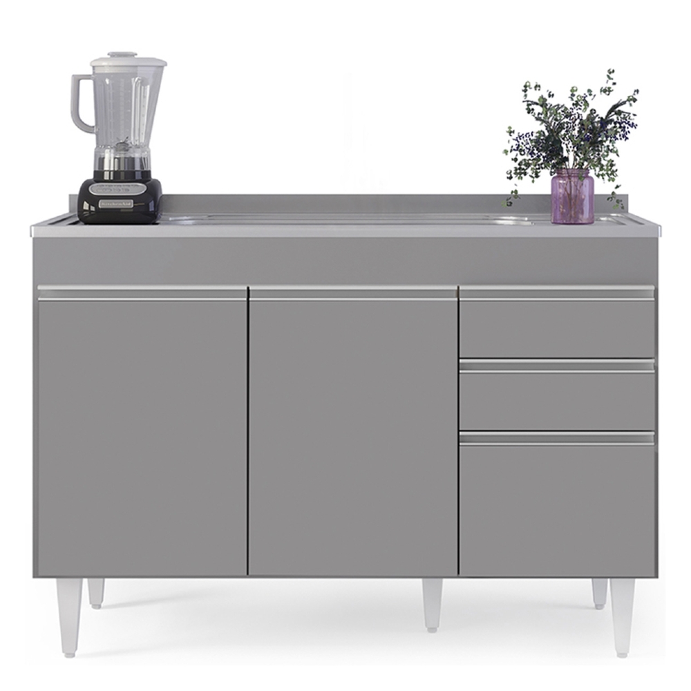 Balcão de Cozinha Com Pia Inox 120cm Michigan Cinza         - Lumil