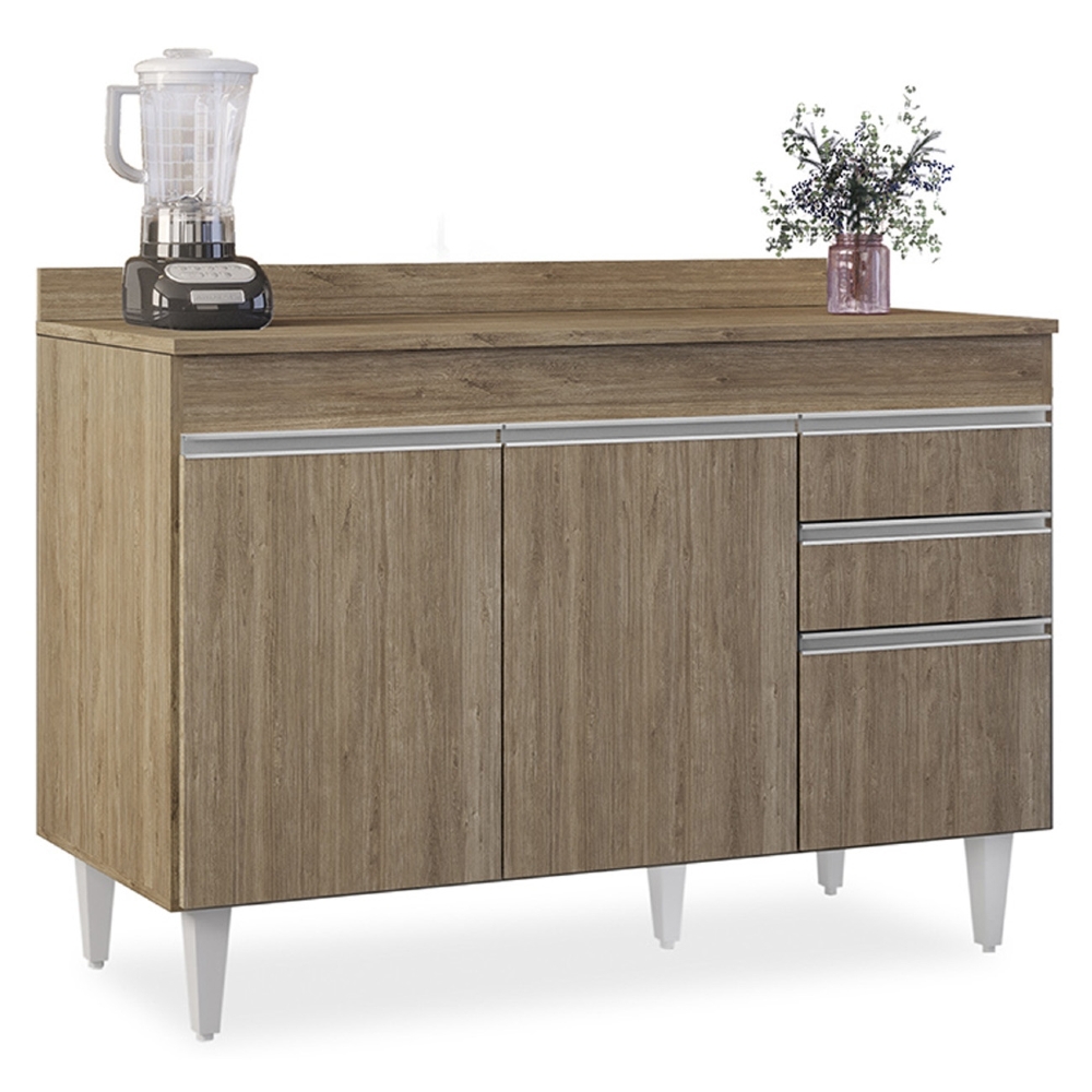 Balcão de Cozinha Para Pia Com Tampo 120cm Michigan Castanho - Lumil