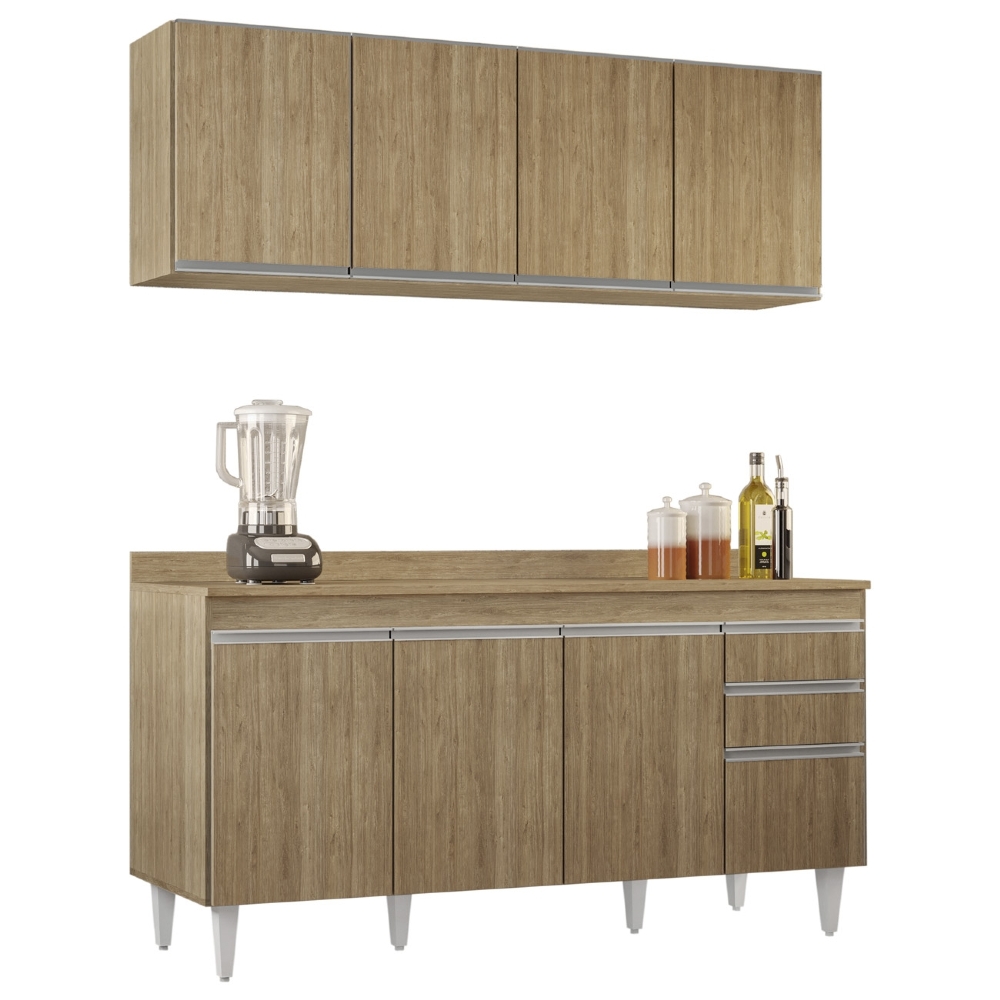 Armário Cozinha e Balcão Com Tampo 160cm Arkansas Castanho  - Lumil