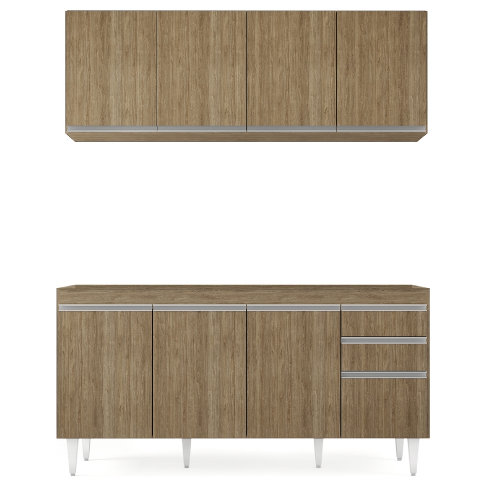 Armário Cozinha e Balcão Para Pia 160cm Arkansas Castanho   - Lumil