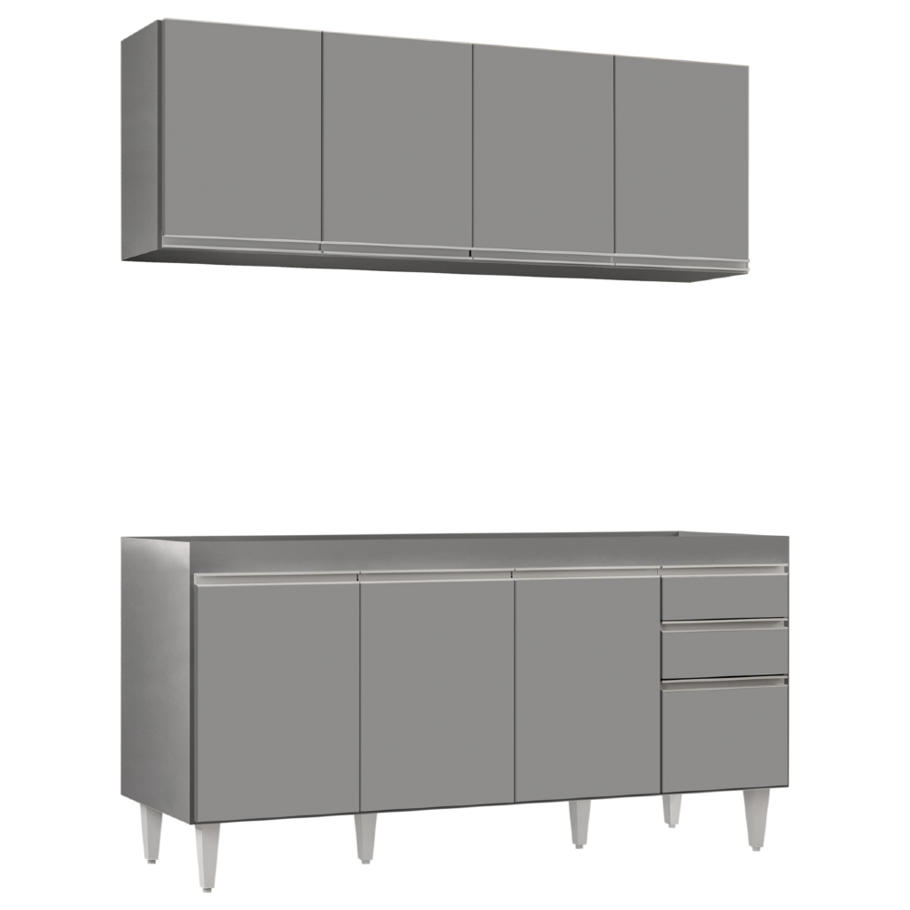 Armário Cozinha e Balcão Para Pia 160cm Arkansas Cinza      - Lumil