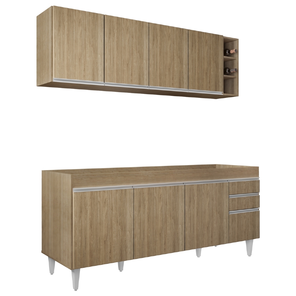 Armário Cozinha e Balcão Para Pia 180cm Dallas Castanho     - Lumil