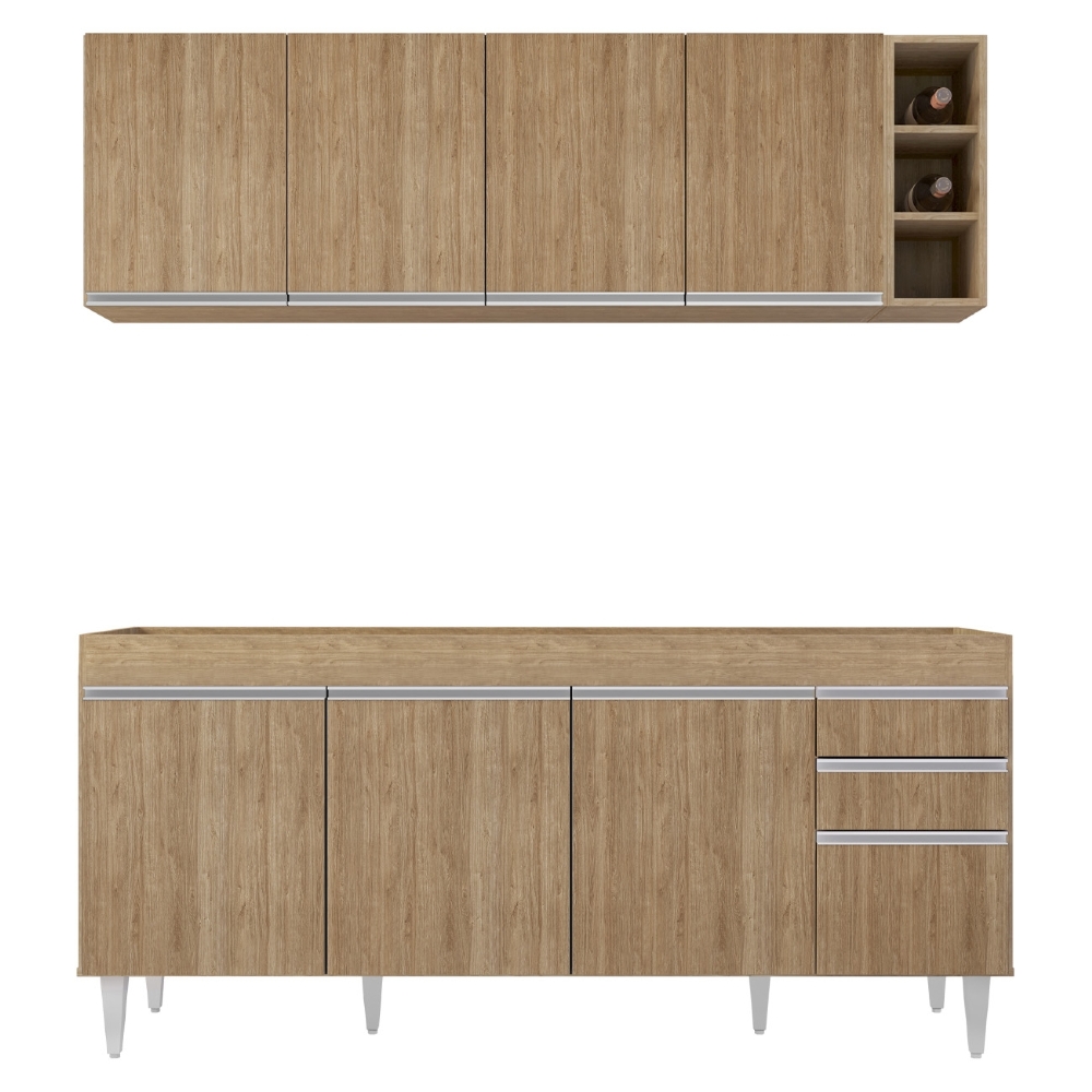 Armário Cozinha e Balcão Para Pia 180cm Dallas Castanho     - Lumil