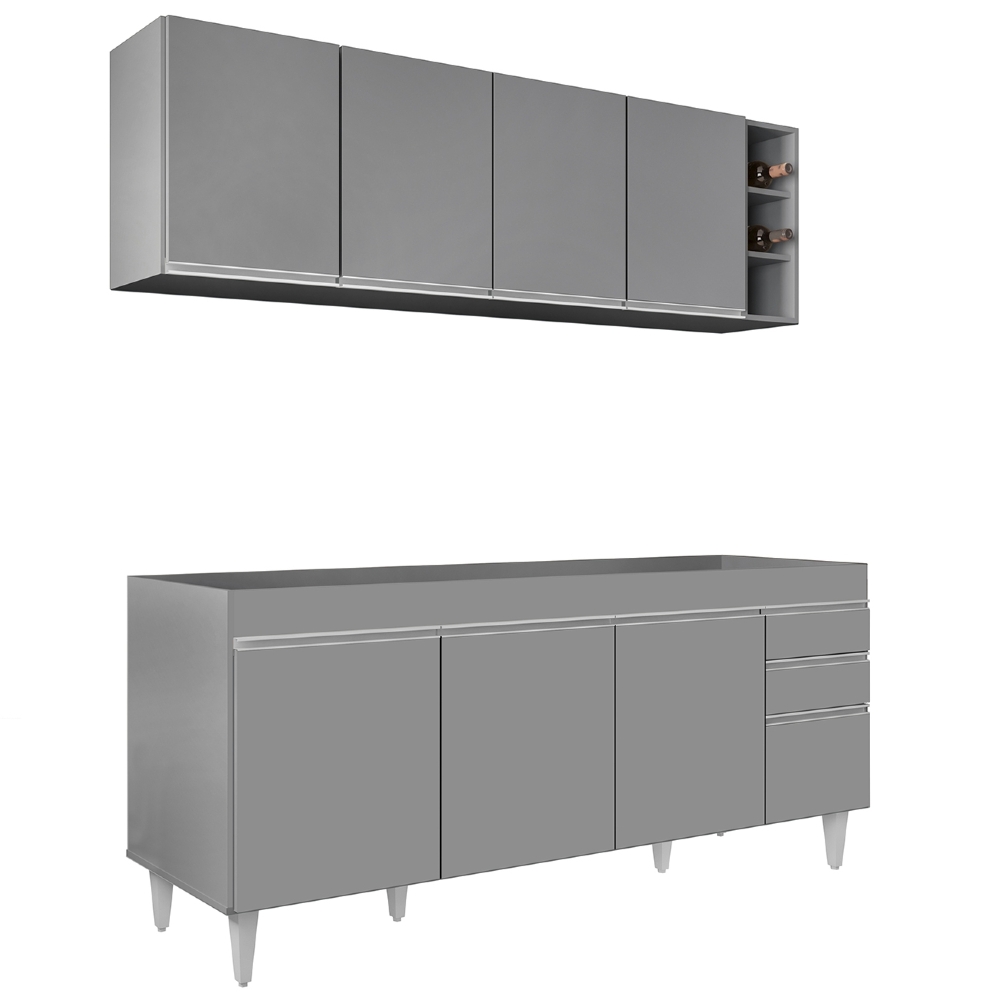 Armário Cozinha e Balcão Para Pia 180cm Dallas Cinza        - Lumil