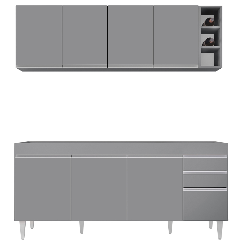 Armário Cozinha e Balcão Para Pia 180cm Dallas Cinza        - Lumil