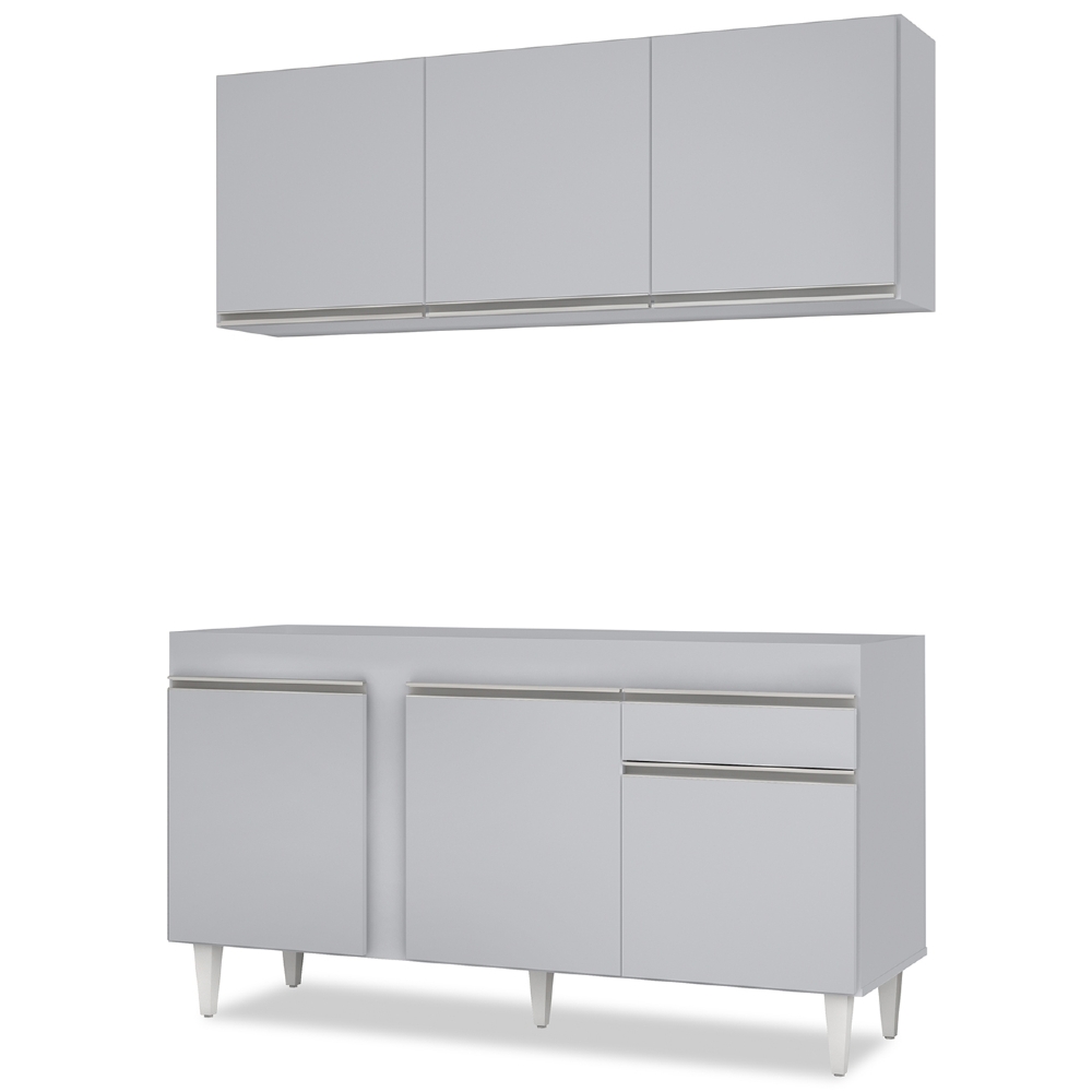 Armário Cozinha e Balcão Para Pia 150cm Dakota Cinza Claro  - Lumil