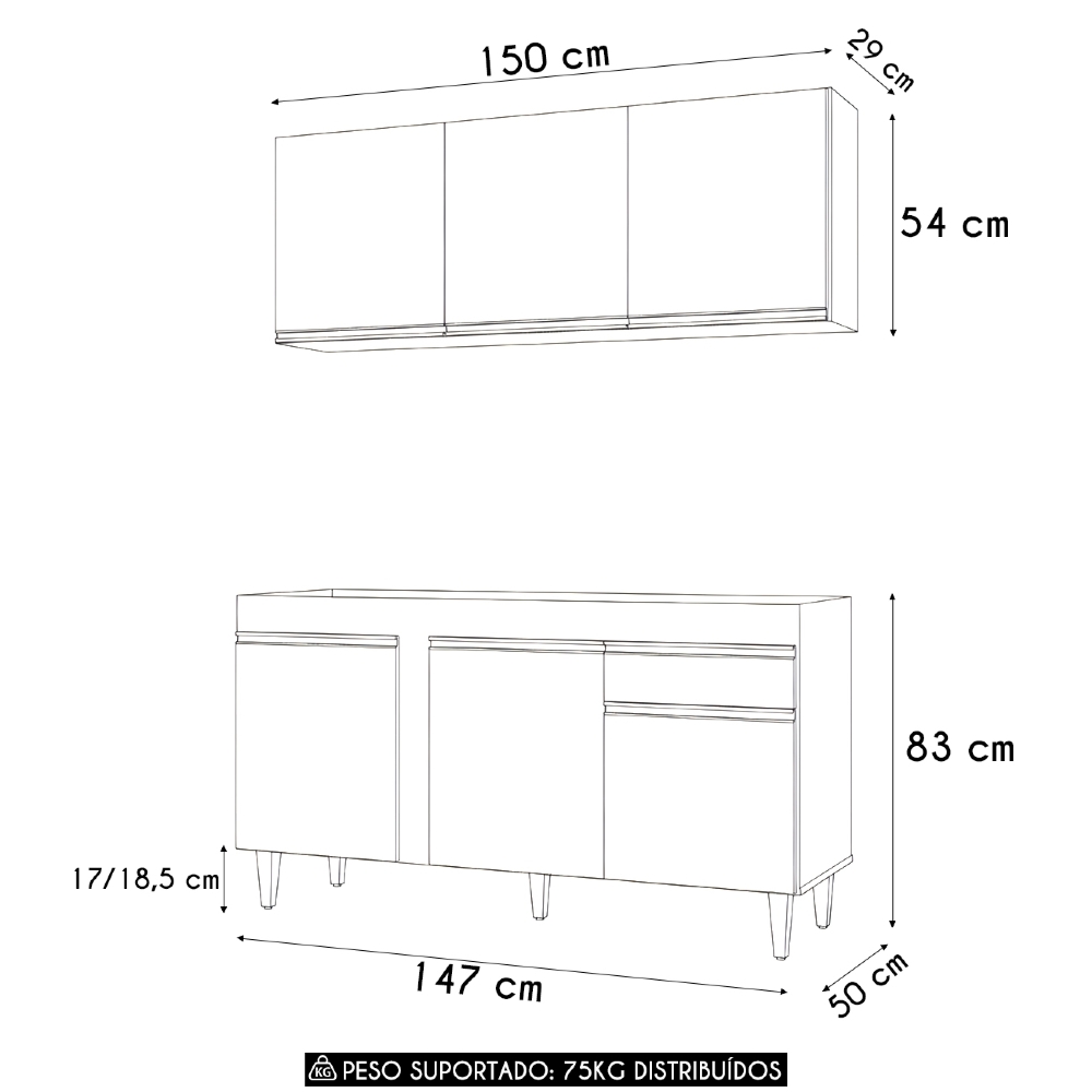 Armário Cozinha e Balcão Para Pia 150cm Dakota Cinza Claro  - Lumil