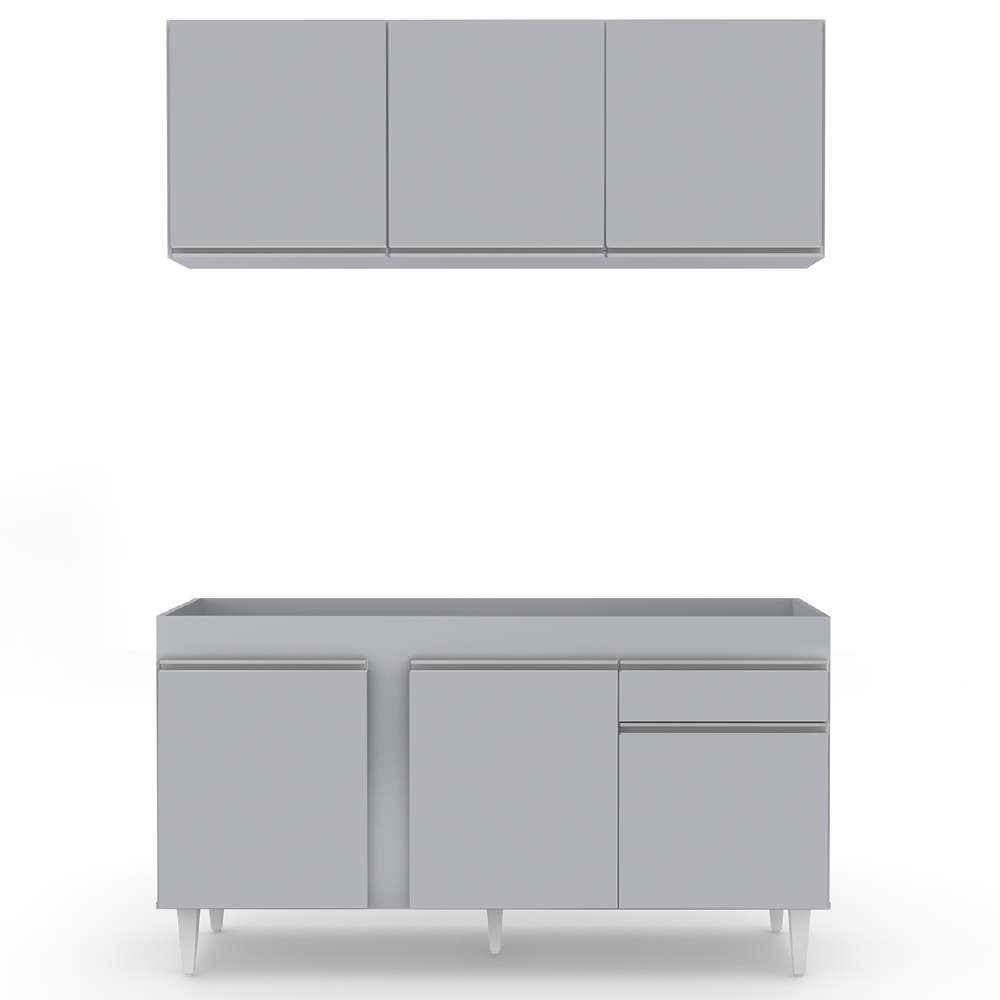 Armário Cozinha e Balcão Para Pia 150cm Dakota Cinza Claro  - Lumil