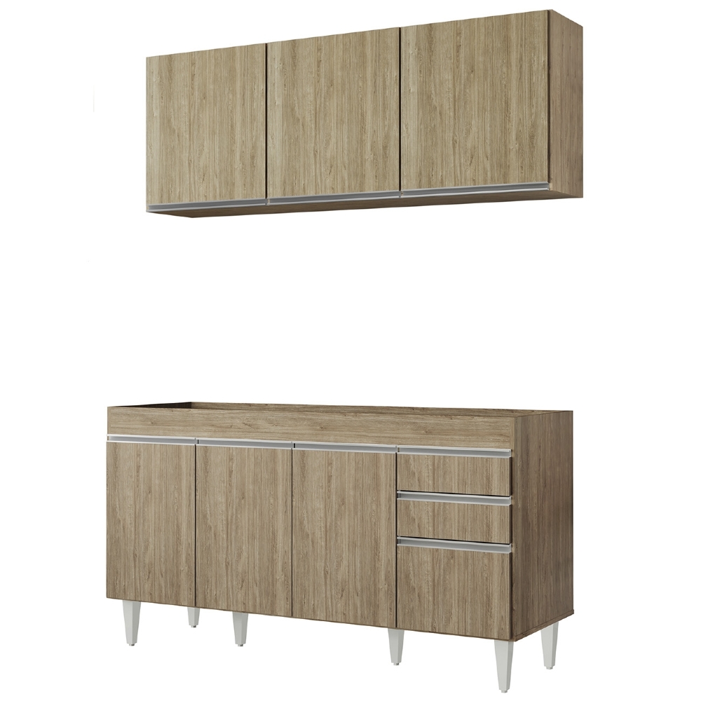 Armário Cozinha e Balcão Para Pia 150cm Marrocos Castanho   - Lumil