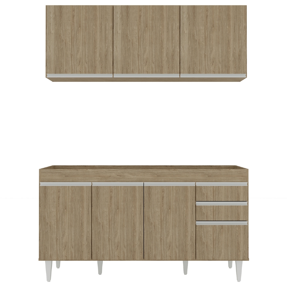 Armário Cozinha e Balcão Para Pia 150cm Marrocos Castanho   - Lumil