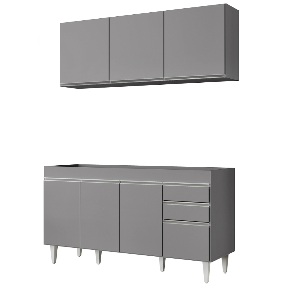 Armário Cozinha e Balcão Para Pia 150cm Marrocos Cinza      - Lumil