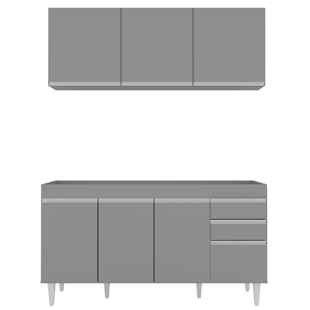 Armário Cozinha e Balcão Para Pia 150cm Marrocos Cinza      - Lumil