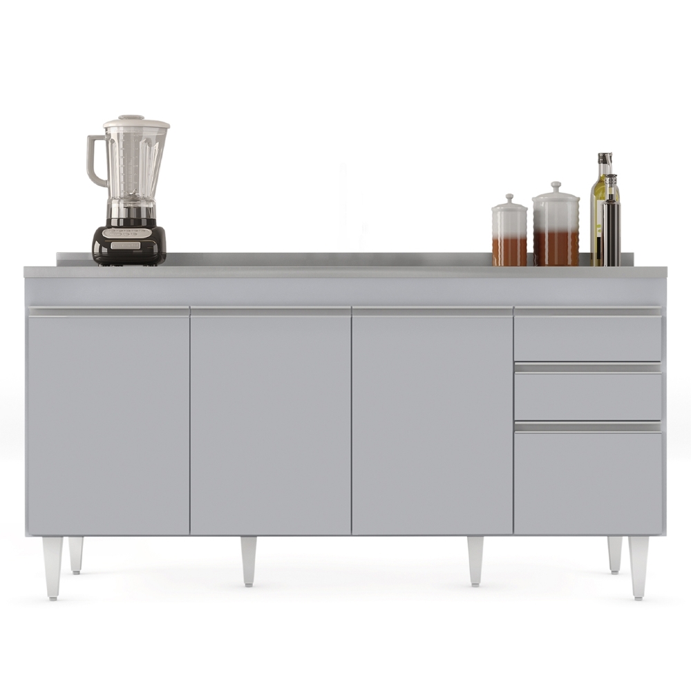 Balcão de Cozinha Com Pia Inox 160cm Arkansas Cinza Claro   - Lumil