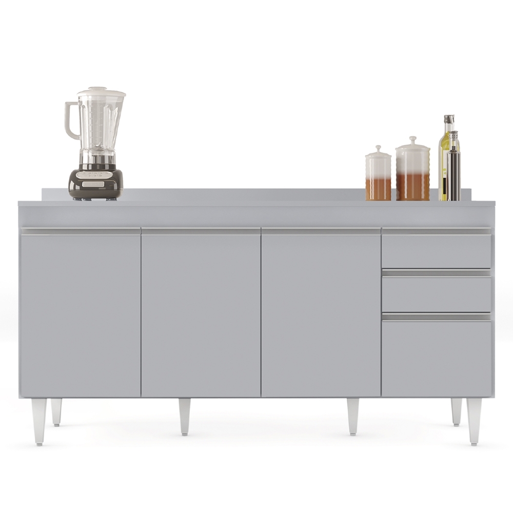 Balcão de Cozinha Para Pia Com Tampo 160cm Arkansas Cinza Claro - Lumil