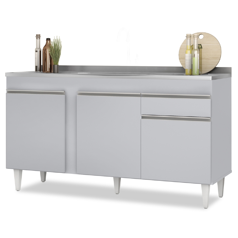 Balcão de Cozinha Com Pia Inox 150cm Dakota Cinza Claro     - Lumil