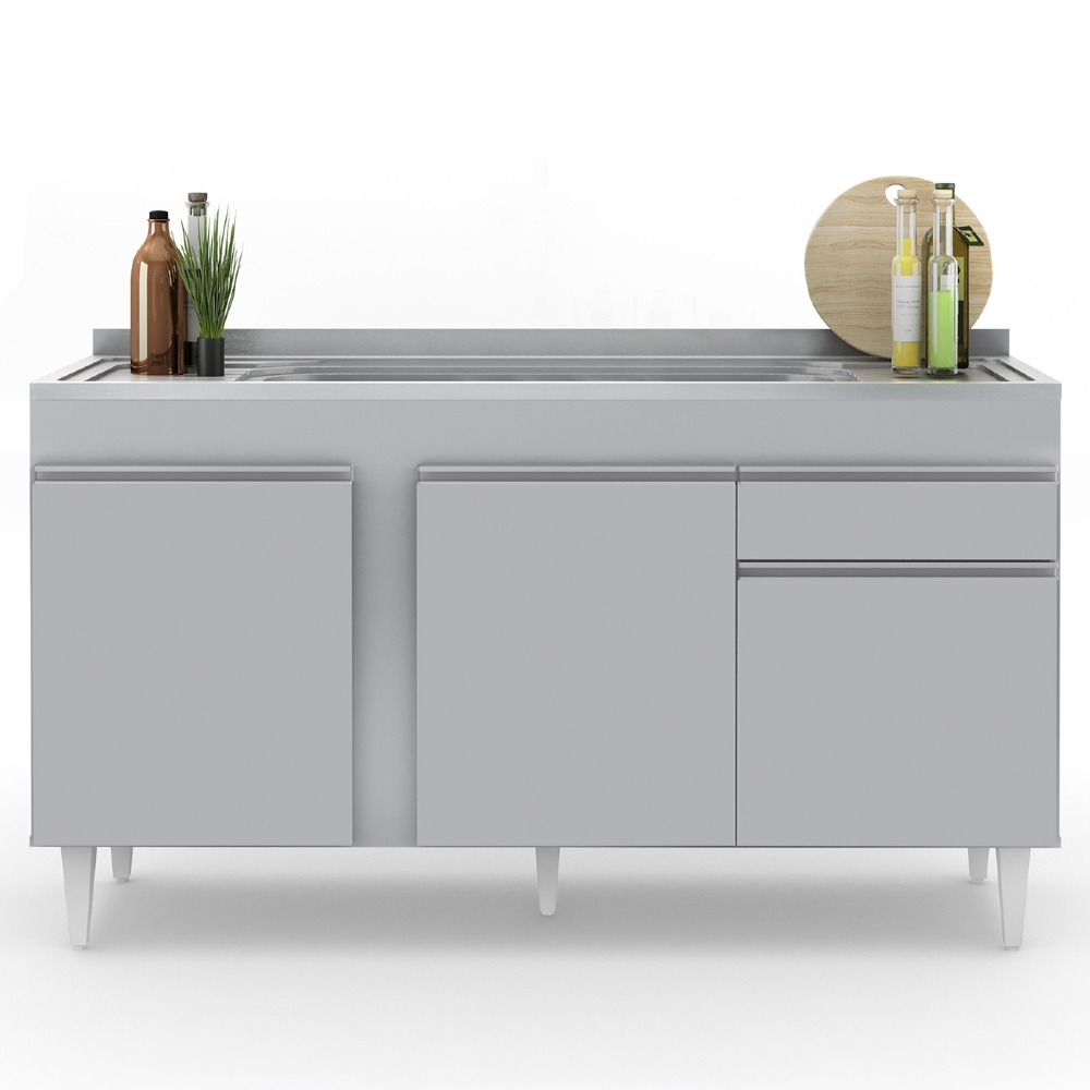 Balcão de Cozinha Com Pia Inox 150cm Dakota Cinza Claro     - Lumil