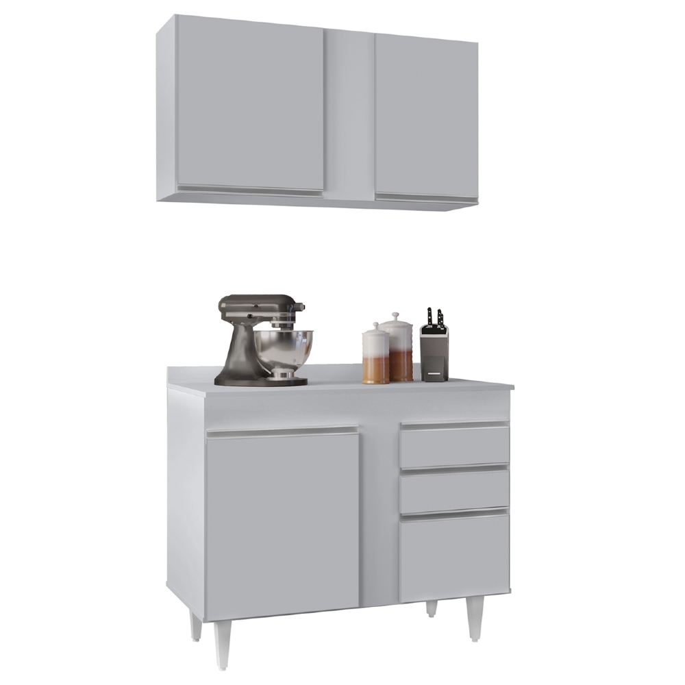 Armário Cozinha e Balcão Com Tampo 100cm Luziania Cinza Claro - Lumil