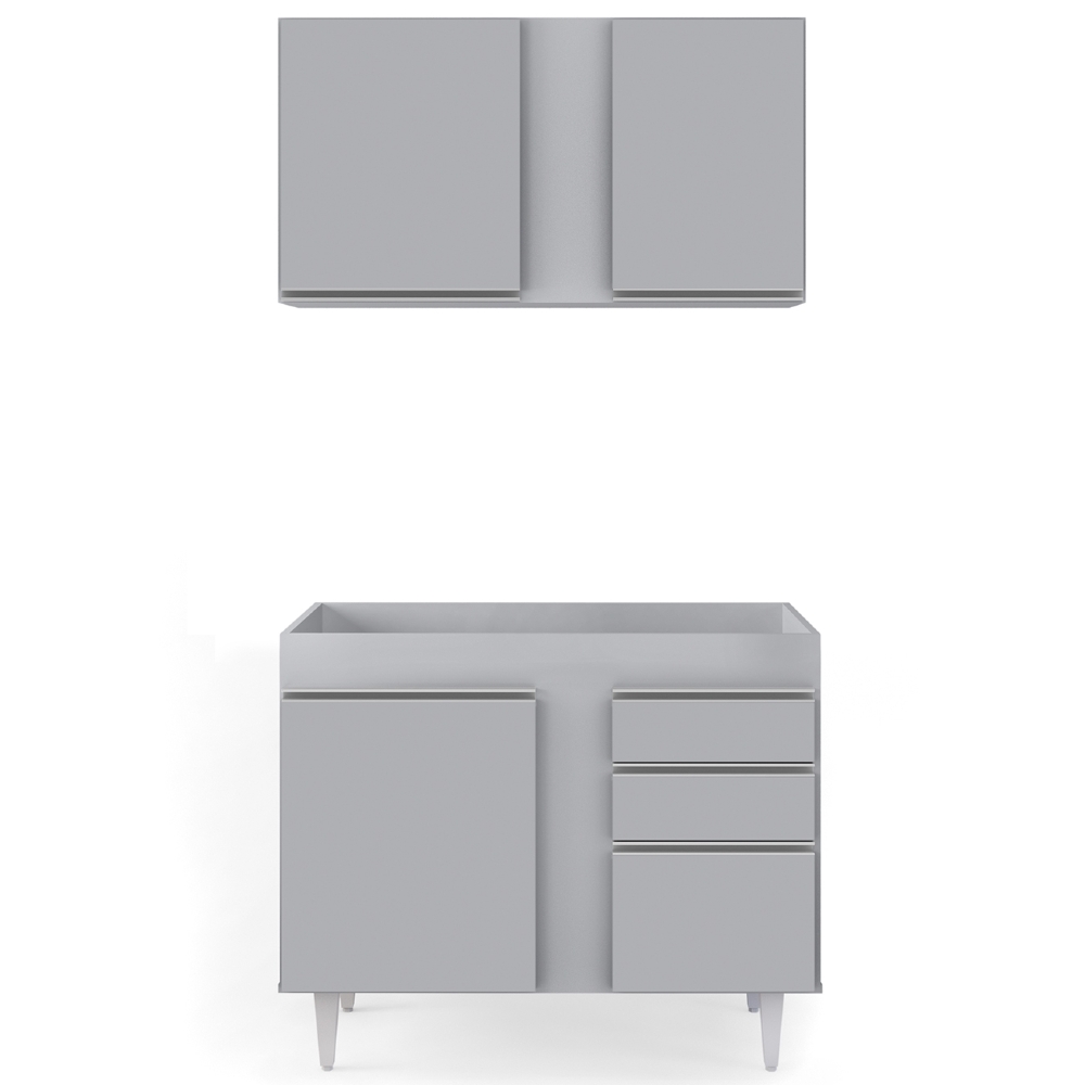 Armário Cozinha e Balcão Para Pia 100cm Luziania Cinza Claro - Lumil