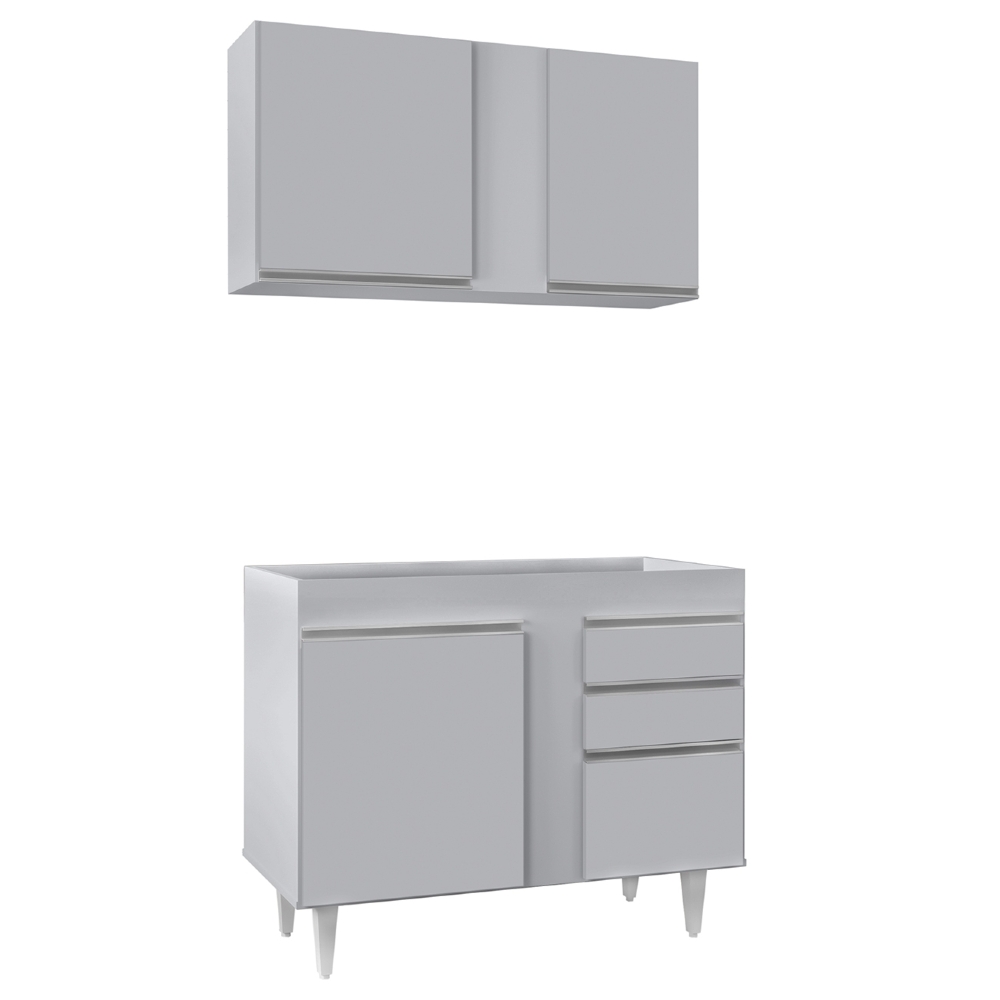 Armário Cozinha e Balcão Para Pia 100cm Luziania Cinza Claro - Lumil