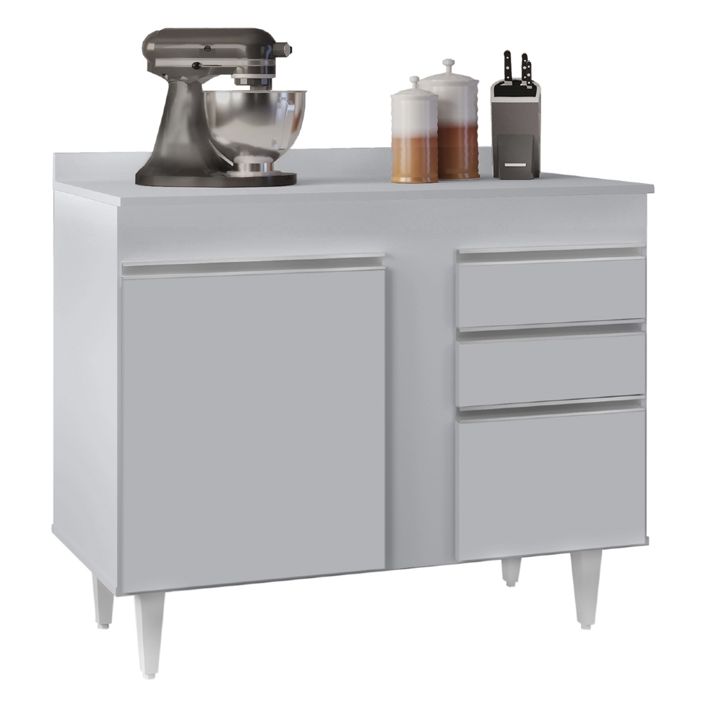 Balcão de Cozinha Para Pia Com Tampo 100cm Luziania Cinza Claro - Lumil