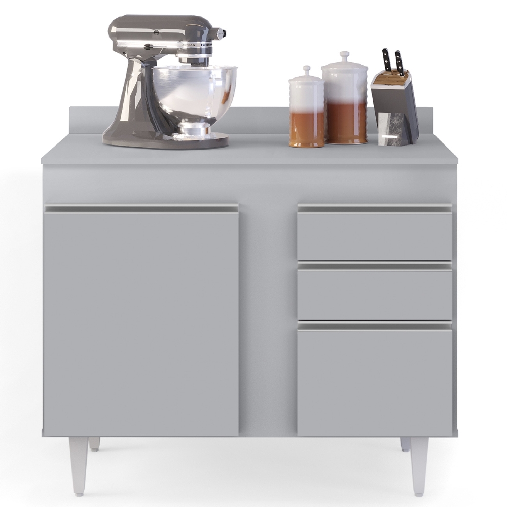 Balcão de Cozinha Para Pia Com Tampo 100cm Luziania Cinza Claro - Lumil