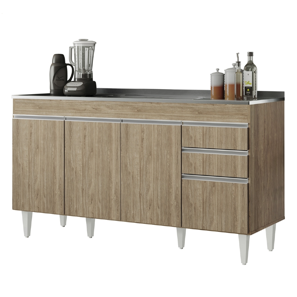 Balcão de Cozinha Com Pia Inox 150cm Marrocos Castanho      - Lumil