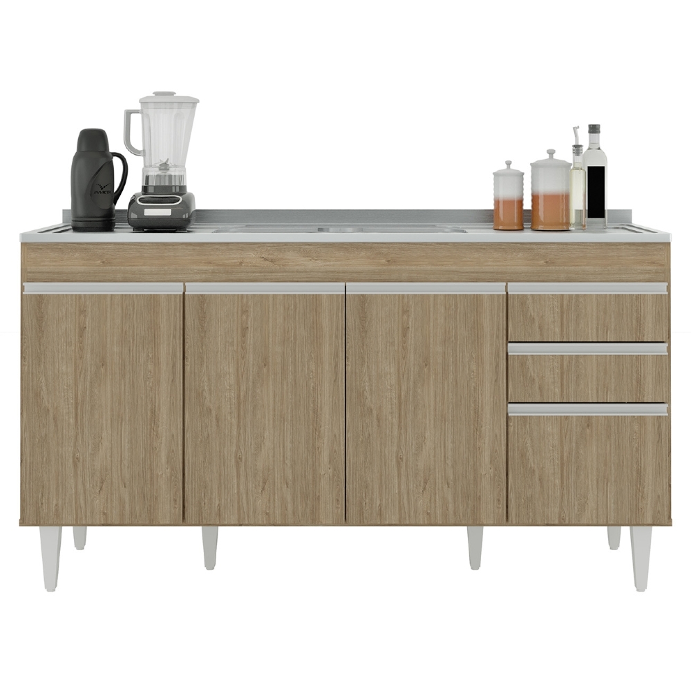 Balcão de Cozinha Com Pia Inox 150cm Marrocos Castanho      - Lumil