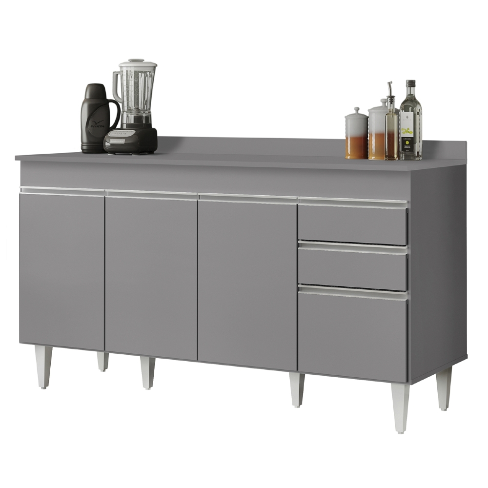 Balcão de Cozinha Para Pia Com Tampo 150cm Marrocos Cinza   - Lumil