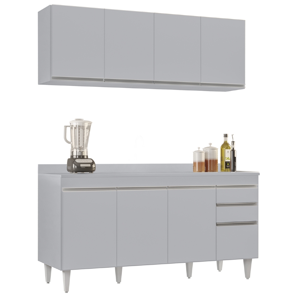 Armário Cozinha e Balcão Com Tampo 160cm Arkansas Cinza Claro - Lumil