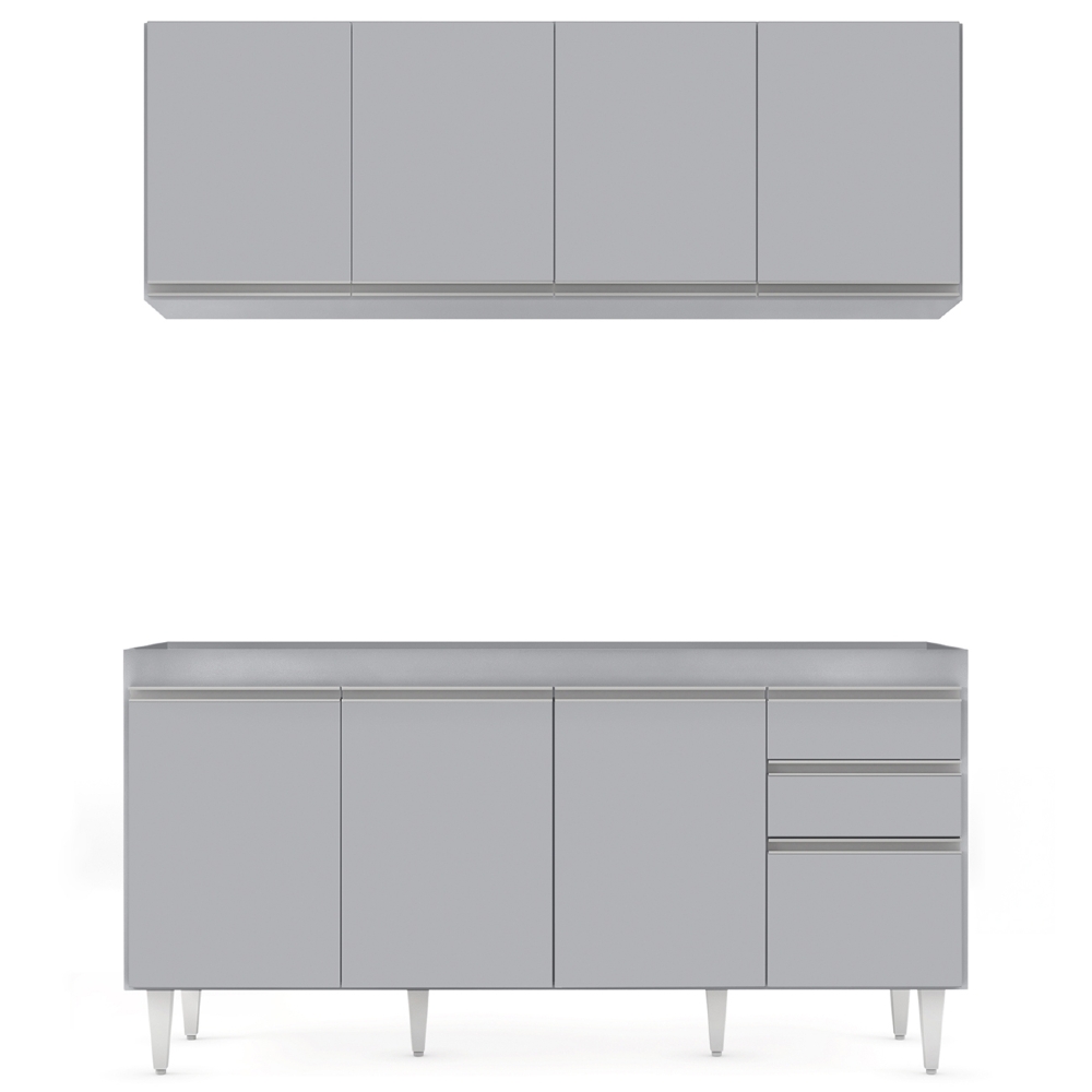 Armário Cozinha e Balcão Para Pia 160cm Arkansas Cinza Claro - Lumil