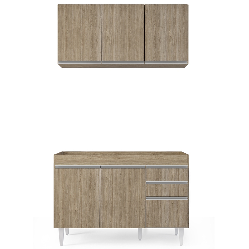 Armário Cozinha e Balcão Para Pia 120cm Michigan Castanho   - Lumil