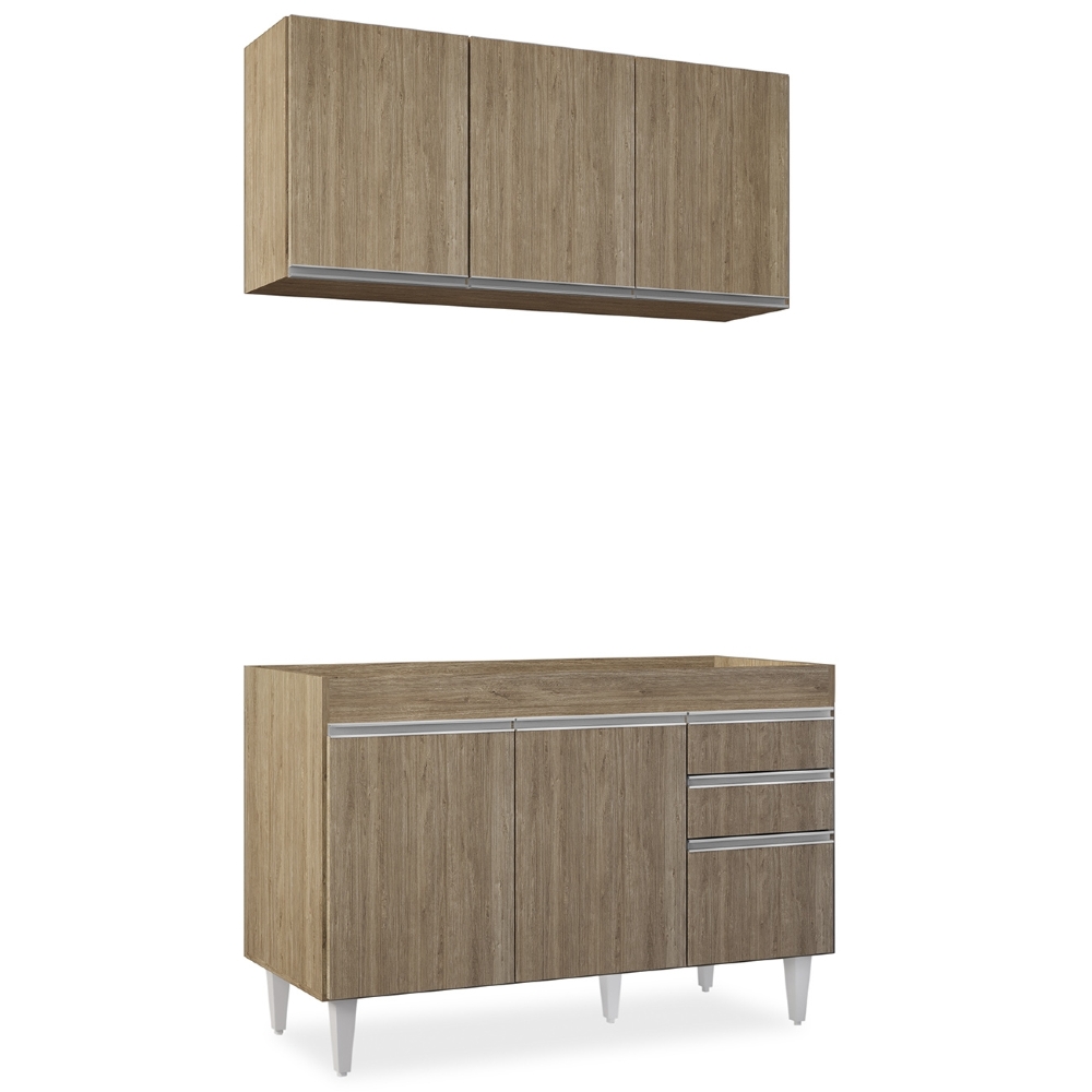 Armário Cozinha e Balcão Para Pia 120cm Michigan Castanho   - Lumil