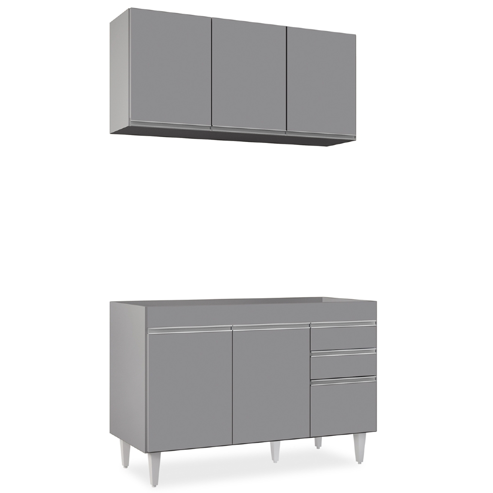 Armário Cozinha e Balcão Para Pia 120cm Michigan Cinza      - Lumil