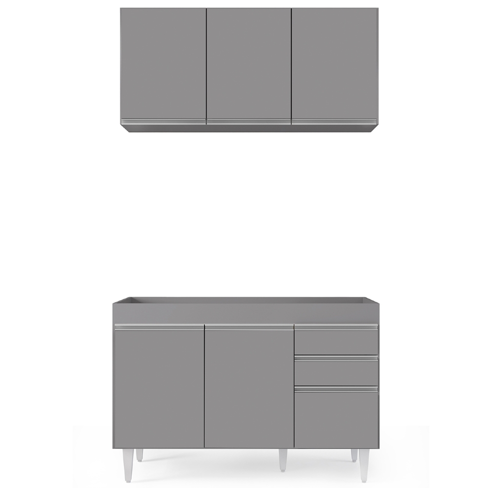 Armário Cozinha e Balcão Para Pia 120cm Michigan Cinza      - Lumil