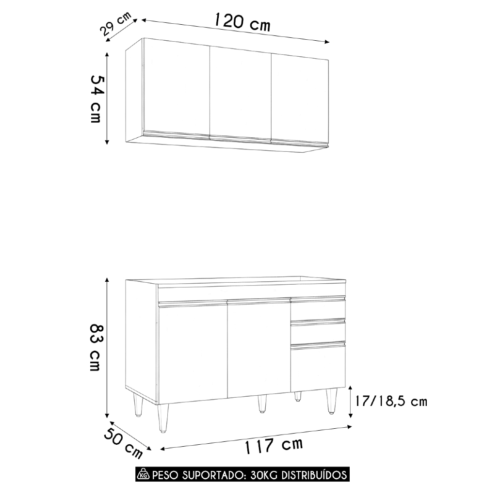 Armário Cozinha e Balcão Para Pia 120cm Michigan Cinza      - Lumil