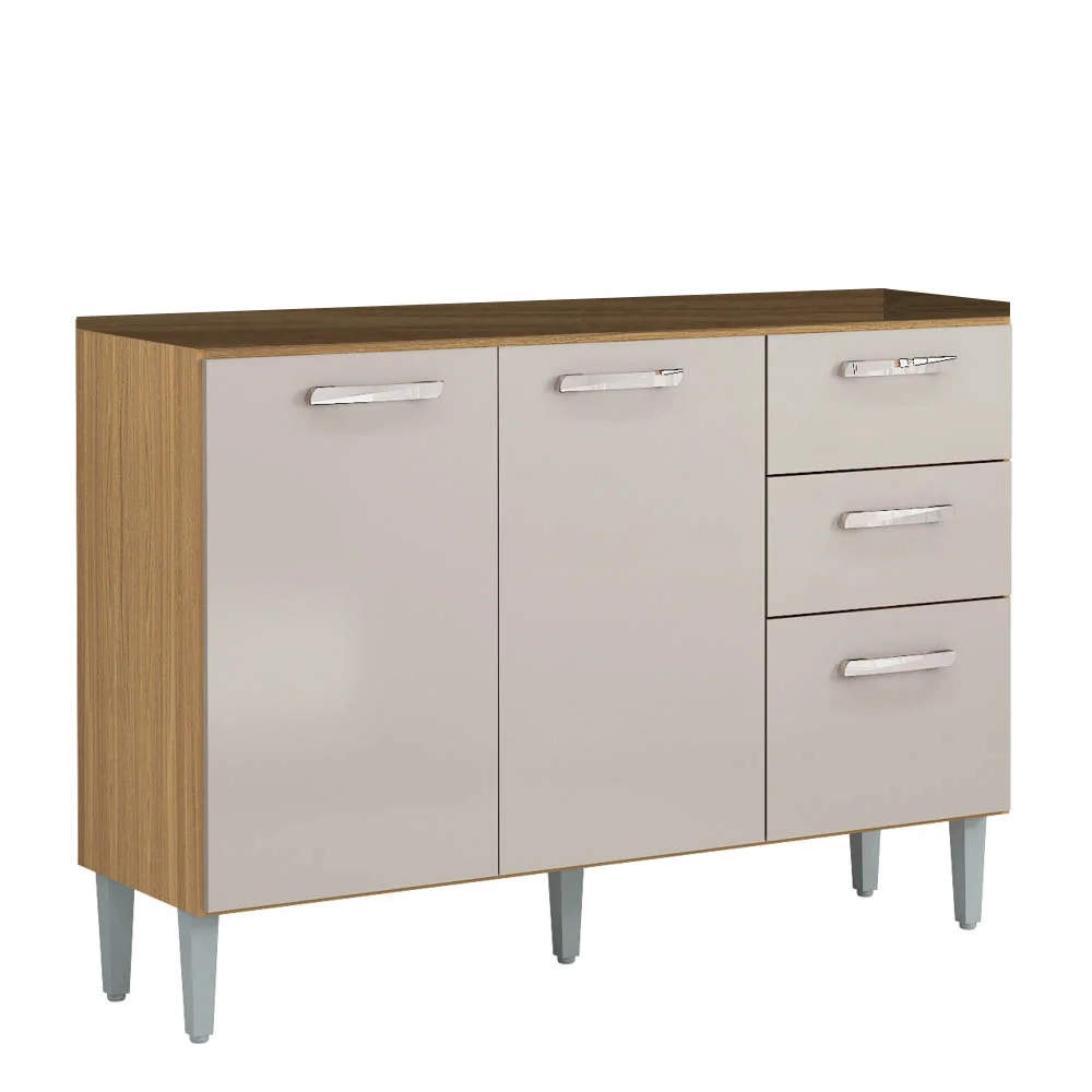 Balcão de Cozinha para Pia 120cm 3 Portas 2 Gavetas Livy Z46 Damasco/Off White - Mpozenato