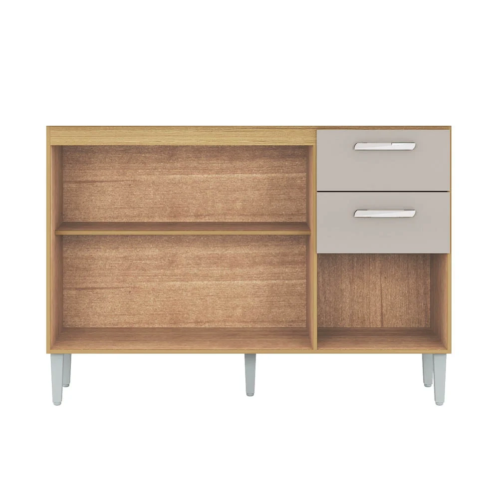 Balcão de Cozinha para Pia 120cm 3 Portas 2 Gavetas Livy Z46 Damasco/Off White - Mpozenato