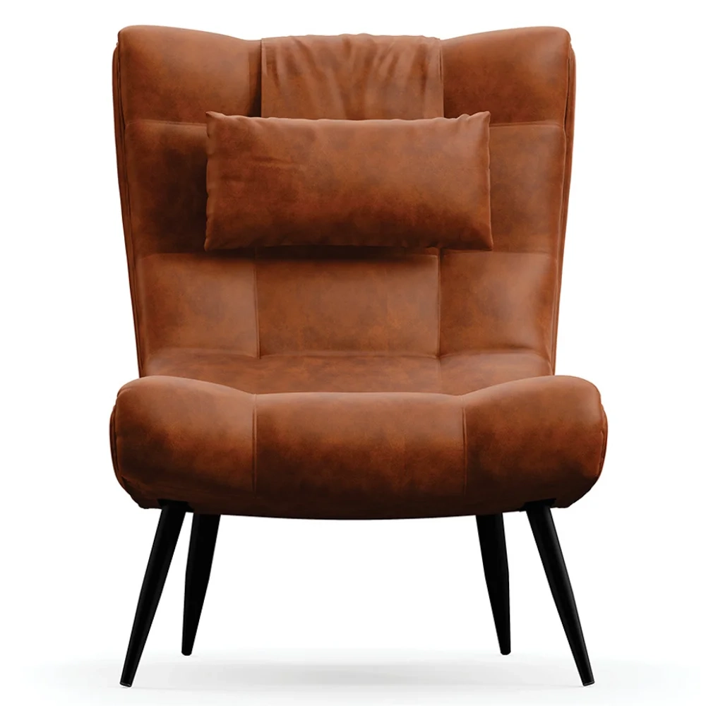 Kit Poltrona e Puff Para Sala de Estar com Almofada e Pés Palito Lord Sintético Nozes - Ibiza