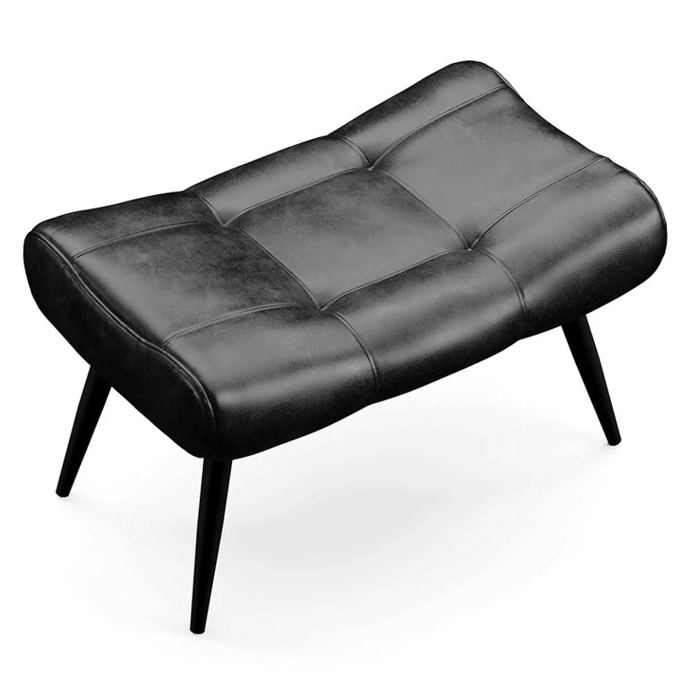 Kit Poltrona e Puff Para Sala de Estar com Almofada e Pés Palito Lord Sintético Preto - Ibiza