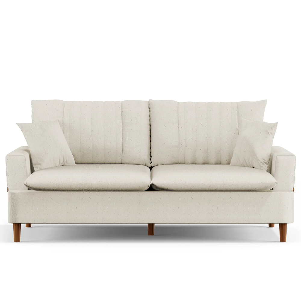 Sofá 180cm 3 Lugares com Almofadas Pés Curvos Veras Linho D05 Cru - Mpozenato