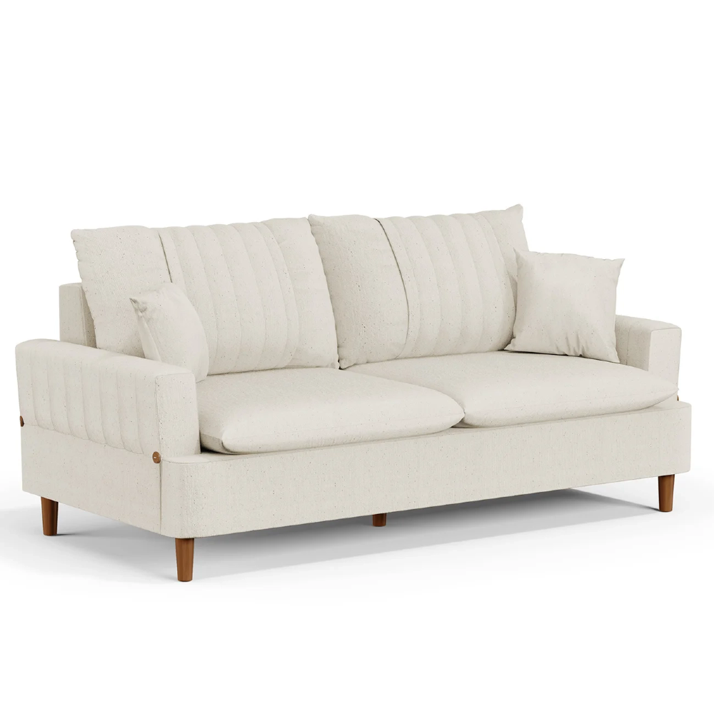 Sofá 180cm 3 Lugares com Almofadas Pés Curvos Veras Linho D05 Cru - Mpozenato