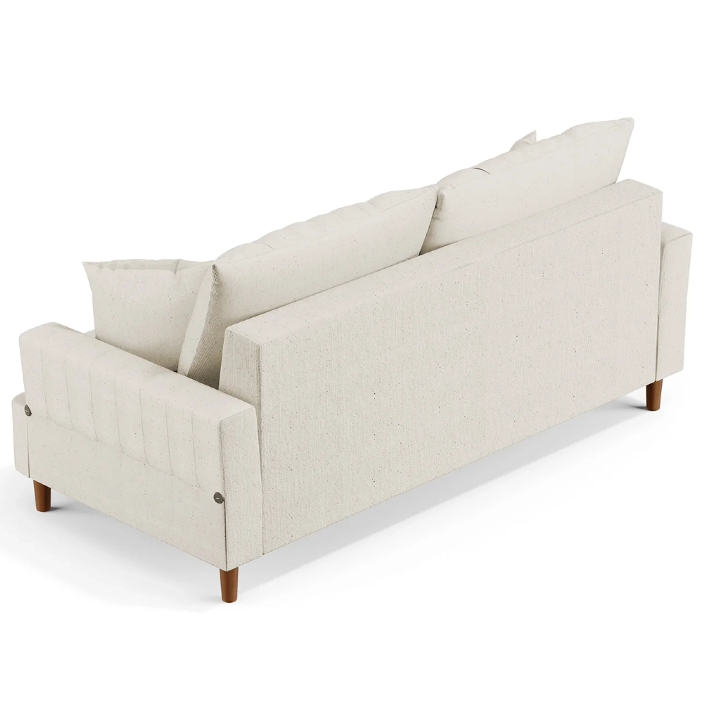 Sofá 180cm 3 Lugares com Almofadas Pés Curvos Veras Linho D05 Cru - Mpozenato