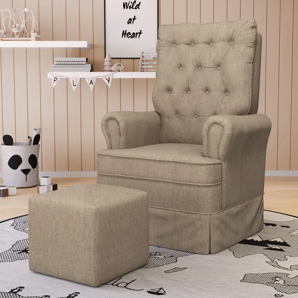 Kit 02 Poltronas de Amamentação e Descanso Com Balanço Laís G05 Linho Areia - Mpozenato