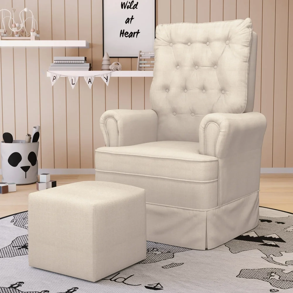 Kit 02 Poltronas de Amamentação e Descanso Com Balanço Laís G05 Linho Creme - Mpozenato