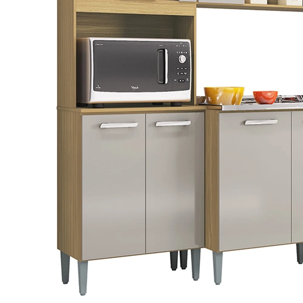 Armário de Cozinha Compacta e Balcão para Pia sem Tampo 244cm Livy Z46 Damasco/Off White - Mpozenato