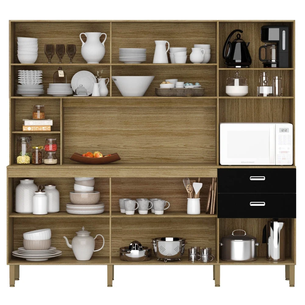 Armário de Cozinha Compacta 222cm Intensa Z06 Freijó/Nero - Mpozenato